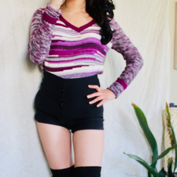 Purple White Knit Winter Long Sleeve Cute Sweater - Picture 5 of 6